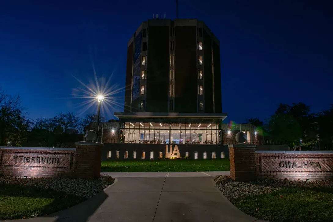 Library and Lyceum Cafe at night